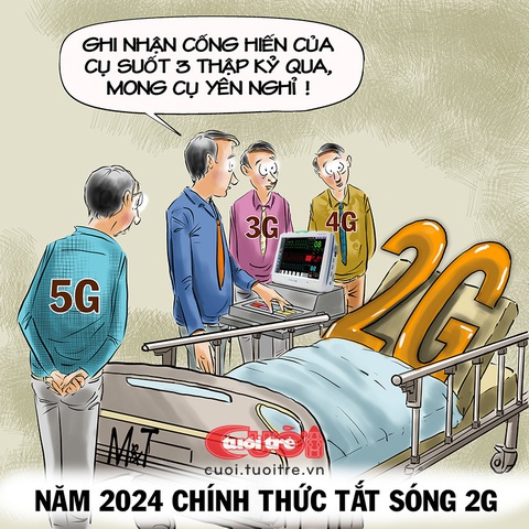 Từng bước 'khai tử' điện thoại 2G only trong năm 2024- Ảnh 1. Năm 2024 điện thoại 2G sẽ chính thức được "ngắt ống thở" - Tranh: Đỗ Minh Tuấn