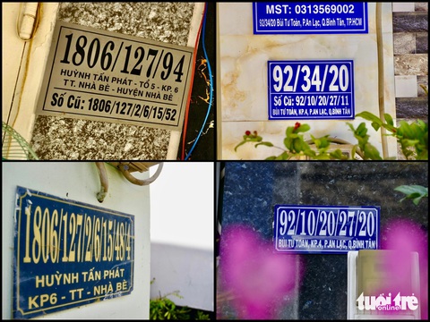 Chủ nhà cũng không nhớ nổi số nhà của mình- Ảnh 1. Biển số nhà dài như số điện thoại, xuyệt nối số liên hoàn, số cũ nằm kề số mới… gây rối loạn khó nhớ đang là điều bất tiện với nhiều người tại TP.HCM - Ảnh: TIẾN QUỐC