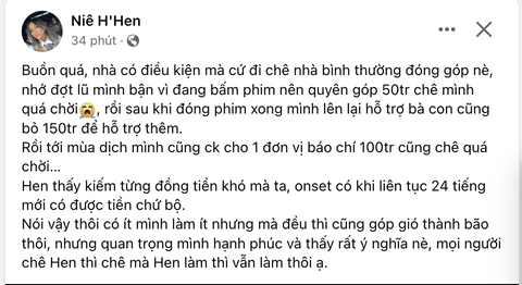 Bị nói góp tiền từ thiện quá 'bèo', H'Hen Niê lên tiếng- Ảnh 2. H'Hen Niê bày tỏ quan điểm sau khi bị một cư dân mạng chê quyên góp từ thiện quá ít