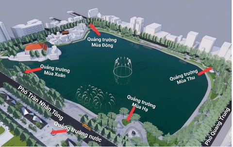 Xây 5 quảng trường Xuân, Hạ, Thu, Đông quanh hồ Thiền Quang, chuyên gia nói phải thận trọng- Ảnh 4. Phối cảnh 5 quảng trường dự kiến xây dựng quanh hồ Thiền Quang - Ảnh: UBND quận Hai Bà Trưng