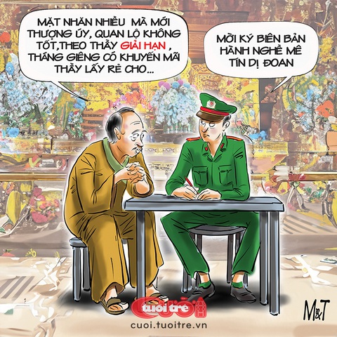 Chuyện tâm linh: Thầy bói đụng thượng úy- Ảnh 1. Thầy bói đụng thượng úy - Tranh biếm họa của Đỗ Minh Tuấn