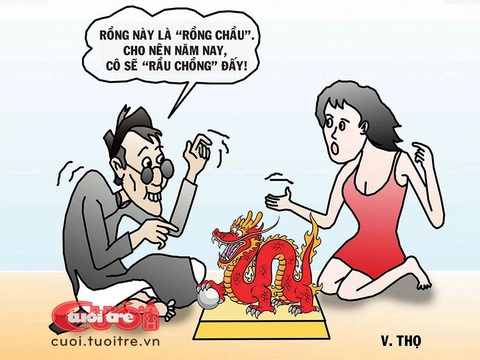 Phát rầu với những quẻ bói năm rồng- Ảnh 1. Cô gái trẻ hết hồn vì quẻ bói "rồng chầu" - Tranh: T.V.Thọ