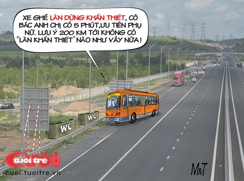 Làn dừng... khẩn thiết trên đường dẫn cao tốc- Ảnh 1. Làn dừng... khẩn thiết trên đường dẫn cao tốc - Tranh: Đỗ Minh Tuấn