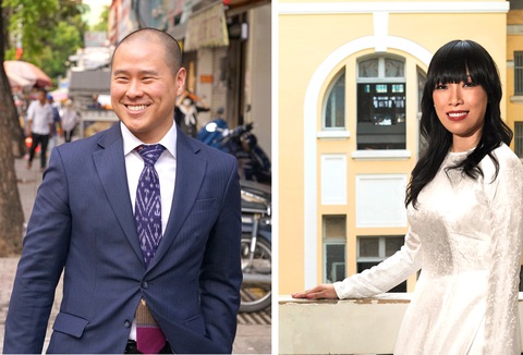Hai nghị sĩ gốc Việt: 'Phải làm gì đó cho Việt Nam'- Ảnh 1. Anh Trần Văn Kiều đi dạo trên đường phố TP.HCM và chị Stenphanie Đỗ - Ảnh: NGỌC ĐỨC - TTXVN