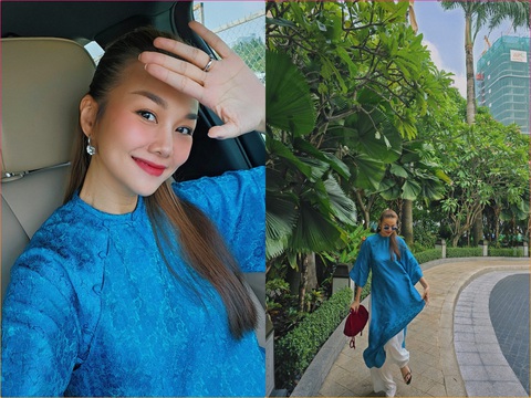 Mỹ nhân Việt xúng xính áo bà ba xuống phố đón Tết- Ảnh 8. Không chọn áo bà ba nhưng Thanh Hằng cũng là mỹ nhân yêu thích trang phục truyền thống. Từ rất sớm, siêu mẫu hàng đầu Vbiz đã xúng xính áo dài xuống phố đón mùa xuân.