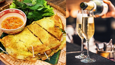 Một loại rượu vang sủi bình thường, khô sẽ rất phù hợp với bánh xèo Việt Nam. (© Shutterstock) Một loại rượu vang sủi bình thường, khô sẽ rất phù hợp với bánh xèo Việt Nam - Ảnh: Shutterstock