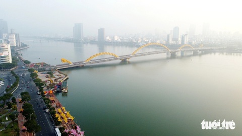 Đường hoa Tết Đà Nẵng, chưa mở cửa đã có nhiều người check-in- Ảnh 1. Đường hoa Tết bên bờ sông Hàn (Đà Nẵng) - Ảnh: ĐOÀN CƯỜNG