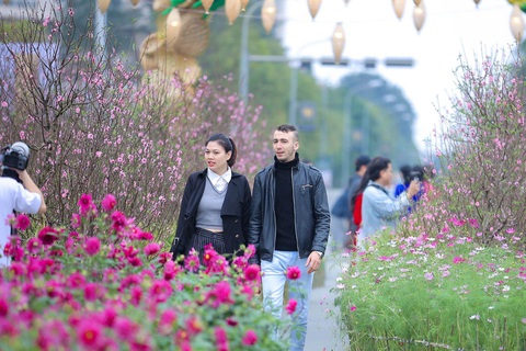 Triệu hương hoa, bùng sắc Tết tại đường hoa Home Hanoi Xuan 2024- Ảnh 8. Đường hoa Home Hanoi Xuan 2024 là điểm du xuân lý tưởng tại thủ đô Hà Nội - Ảnh: CHÍ LINH