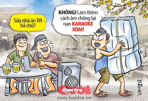 Tết ở nhà hàng xóm- Ảnh 1. Trang bị đến tận răng để đón Tết - Tranh: Đức Thuận