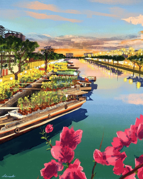 Tranh vẽ Chợ hoa Tết Bến Bình Đông, quận 8, TP.HCM của anh Daniel Ansel Tingcungco Tranh vẽ Chợ hoa Tết Bến Bình Đông, quận 8, TP.HCM của anh Daniel Ansel Tingcungco