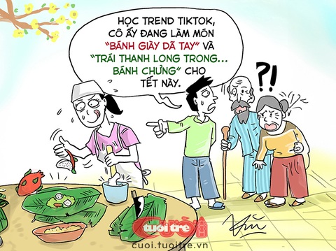 Hot trend vào bánh Tết, các cụ lo ngay ngáy- Ảnh 1. Hot trend vào bánh Tết, các cụ lo ngay ngáy - Tranh: Trần Đức Văn