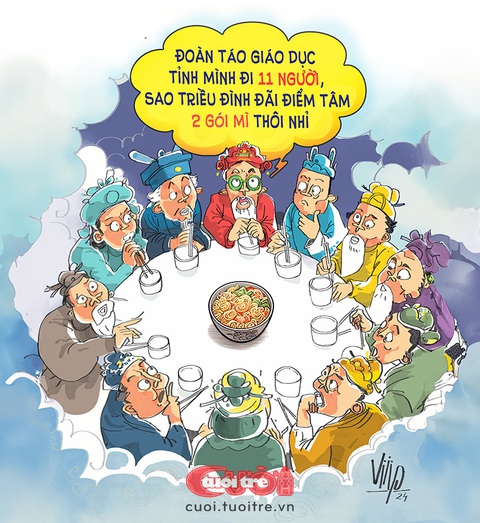 Suất ăn độc lạ của đoàn Táo Giáo dục- Ảnh 1. Suất ăn độc lạ của đoàn táo giáo dục - Tranh: Viiip