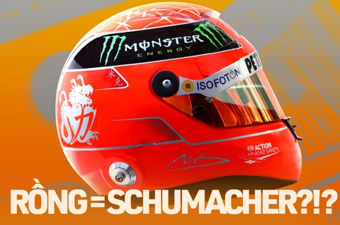 Tại sao nhà Schumacher lại đội mũ bảo hiểm F1 có hình rồng?- Ảnh 1. Từ khi được báo giới Trung Quốc ví von với rồng nhờ thành công của mình, Michael Schumacher đã thêm biểu tượng hình rồng vào chiếc mũ bảo hiểm F1 của mình - Ảnh: NGUYỄN THÀNH ĐẠT