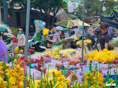 Hoa kiểng 'đua' giảm giá 29 Tết- Ảnh 4. Chợ hoa Đầm Sen (quận 11) chật kín khách chiều 29 Tết