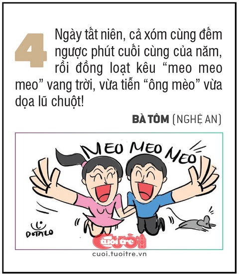 10 kiểu tất niên vui vẻ, độc đáo để tiễn 'ông Mèo'- Ảnh 4. Ngày tất niên, cả xóm cùng đếm ngược phút cuối cùng của năm, rồi đồng loạt kêu “meo meo meo”