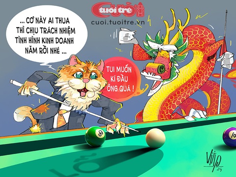 Quý Mão, Giáp Thìn bàn giao trên bàn bida- Ảnh 1. Quý Mão, Giáp Thìn bàn giao trên bàn bida - Tranh: Viiip