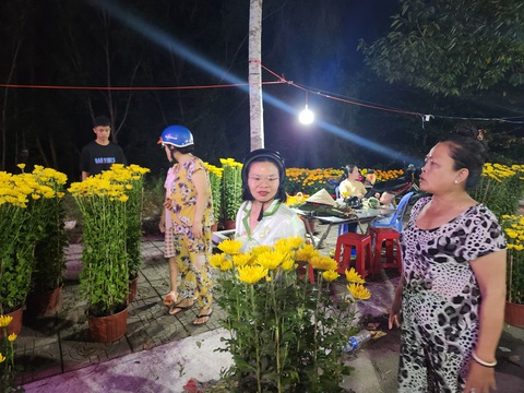 Chưa đến giao thừa, nhiều nơi đã ‘bán đổ bán tháo’ hoa Tết- Ảnh 1. Gia đình bà Tùng đã chấp nhận lỗ 60.000 đồng/cặp hoa cúc để bán cho khách với giá 100.000 đồng/cặp - Ảnh: BỬU ĐẤU