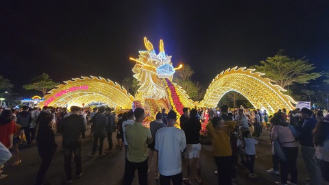 Xúng xính áo mới với đường hoa đêm giao thừa- Ảnh 14. Rất nhiều du khách khen rồng Phú Yên tại đường hoa xuân Giáp Thìn 2024 (TP Tuy Hòa) - Ảnh: NGUYỄN HOÀNG