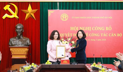 Phó tổng giám đốc đài Hà Nội làm phó giám đốc Sở Văn hóa và Thể thao TP- Ảnh 1. Phó chủ tịch UBND TP Hà Nội Vũ Thu Hà tặng hoa chúc mừng bà Lê Thị Ánh Mai - Ảnh: UBND TP