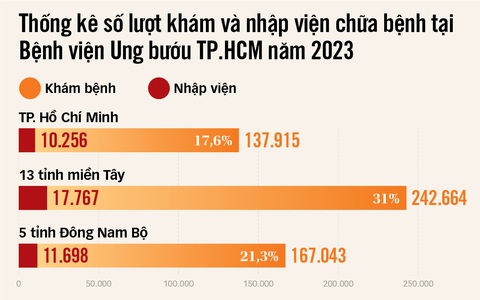 Rõ tên 4 tỉnh miền Tây đến TP.HCM trị ung thư nhiều nhất- Ảnh 2. Nguồn: Bệnh viện Ung bướu - Đồ họa: TẤN ĐẠT