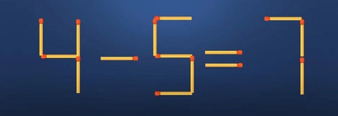 Thử tài IQ: Di chuyển một que diêm để 4-5=7 thành phép tính đúng- Ảnh 1. Thử tài IQ: Di chuyển một que diêm để 4-5=7 thành phép tính đúng- Ảnh 1.