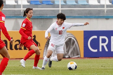 Tiền đạo Ngọc Minh Chuyên có pha xử xuất thần ghi bàn thắng duy nhất cho U20 nữ Việt Nam tại VCK U20 nữ châu Á 2024 - Ảnh: VFF Tiền đạo Ngọc Minh Chuyên có pha xử lý xuất thần ghi bàn thắng duy nhất cho U20 nữ Việt Nam tại VCK U20 nữ châu Á 2024 - Ảnh: VFF