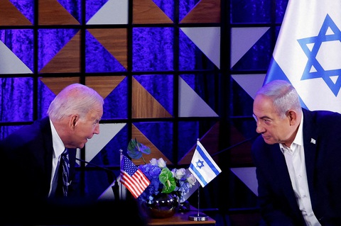 Tổng thống Mỹ Joe Biden và Thủ tướng Israel Benjamin Netanyahu gặp nhau tại Tel Aviv hồi tháng 10-2023 - Ảnh: REUTERS Tổng thống Mỹ Joe Biden và Thủ tướng Israel Benjamin Netanyahu gặp nhau tại Tel Aviv hồi tháng 10-2023 - Ảnh: REUTERS