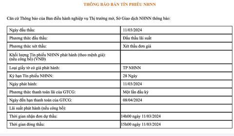 Chứng khoán lại 'đỏ lửa', phản ứng với thông tin về tín phiếu?- Ảnh 1. Thông tin đáng chú ý nhất phiên giao dịch hôm nay là việc Ngân hàng Nhà nước chào thầu tín phiếu - Ảnh chụp màn hình