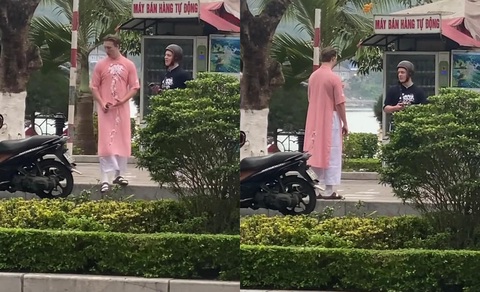 Ảnh vui 13-3: 'Bỉ ngạn hồng quyết ở Việt Nam lấy chồng'- Ảnh 1. Ai tư vấn cho ổng mặc áo dài hồng vậy?!