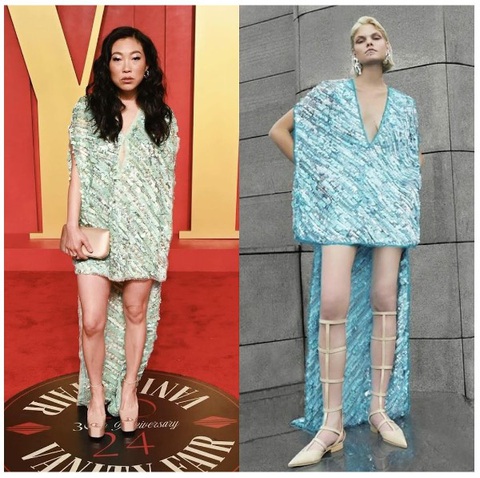 So với bản gốc, ekip của Awkwafina đã tinh chỉnh phần cổ nhằm hài hòa hơn với tỉ lệ cơ thể của người mặc. Dân tình cũng dành nhiều lời khen cho nỗ lực phá cách lần này của ngôi sao gốc Á, cũng như tìm tòi hơn về các sáng tạo của Công Trí. Được biết trước đến nay Awkwafina thường chọn tạo hình an toàn với đầm dài chấm đất hoặc suit, thế nên hình ảnh của cô tại tiệc hậu Oscar 2024 quả là mới lạ vô cùng. So với bản gốc, ê kíp của Awkwafina đã tinh chỉnh phần cổ nhằm hài hòa hơn với tỉ lệ cơ thể của người mặc. Dân tình cũng dành nhiều lời khen cho nỗ lực phá cách lần này của ngôi sao gốc Á, cũng như tìm tòi hơn về các sáng tạo của Công Trí. Được biết trước đến nay Awkwafina thường chọn tạo hình an toàn với đầm dài chấm đất hoặc suit, thế nên hình ảnh của cô tại tiệc hậu Oscar 2024 quả là mới lạ vô cùng.