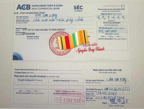 ACB lên tiếng vụ khách hàng báo mất 95 triệu đồng trong tài khoản- Ảnh 1. Tấm séc mà doanh nghiệp khẳng định không ký chứng từ để chi