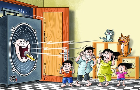Nêu trách nhiệm người đứng đầu, trị ô nhiễm tiếng ồn không khó- Ảnh 1. Karaoke ồn ào 'tra tấn' người dân - Tranh: DAD