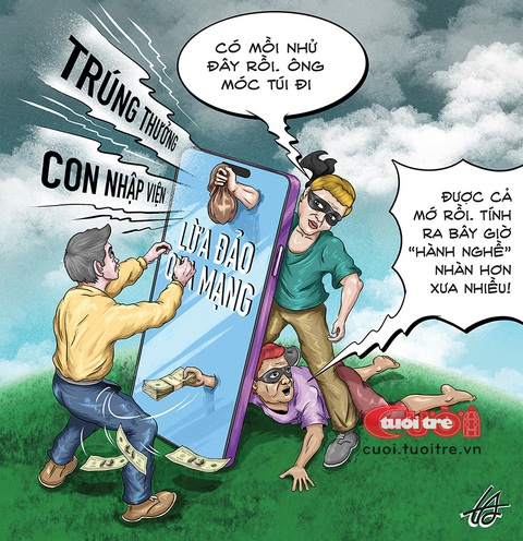 Lừa đảo qua mạng: Chiêu thức cũ, nạn nhân mới- Ảnh 1. Lừa đảo qua mạng: Chiêu thức cũ, nạn nhân mới - Tranh: Nguyễn Tuấn Anh