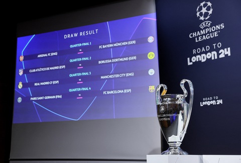 Tứ kết Champions League: Real Madrid đấu Man City, PSG gặp Barcelona- Ảnh 2. Kết quả bốc thăm tứ kết Champions League 2023 - 2024 - Ảnh: REUTERS