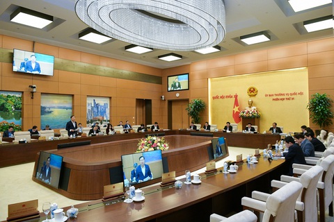 100% ý kiến Ủy ban Thường vụ Quốc hội đồng ý cấm tuyệt đối nồng độ cồn với tài xế- Ảnh 1. Quang cảnh phiên họp sáng 15-3 - Ảnh: GIA HÂN
