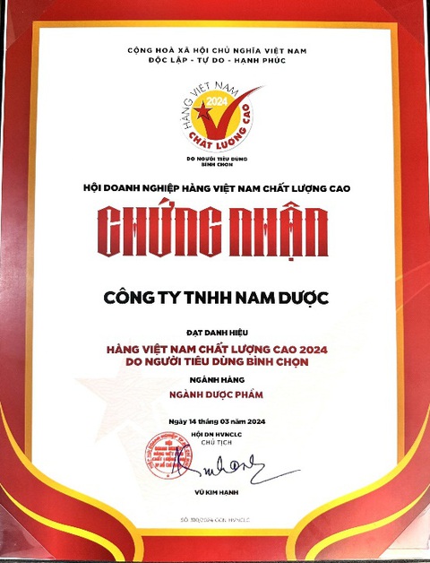 Nam Dược được vinh danh giải thưởng Hàng Việt Nam chất lượng cao năm 2024- Ảnh 1. Nam Dược được vinh danh giải thưởng Hàng Việt Nam chất lượng cao năm 2024- Ảnh 1.