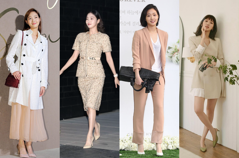 Học phong cách thời trang từ 'nữ pháp sư' Kim Go Eun- Ảnh 6. Trong bốn dịp khác nhau, ngôi sao phim truyền hình Hàn Quốc Kim Go Eun đều mặc những trang phục có màu sắc trầm và trung tính, kết hợp với màu trắng hoặc ví và giày để nổi bật hơn - Ảnh: Getty