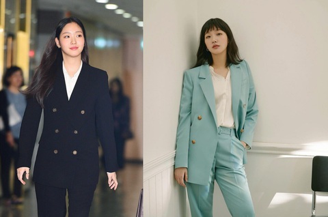 Học phong cách thời trang từ 'nữ pháp sư' Kim Go Eun- Ảnh 9. Kim Go Eun thần thái ngút ngàn trong cả hai trang phục màu đen và xanh két theo phong cách "tổng tài" - Ảnh: Instagram