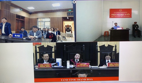 Tiến sĩ, cựu giảng viên Trường đại học Hồng Đức lãnh hơn 7 năm tù vì trộm cắp- Ảnh 1. Phiên tòa xét xử bị cáo Đỗ Ngọc Hà bằng hình thức trực tuyến ngày 19-3 - Ảnh: CTV
