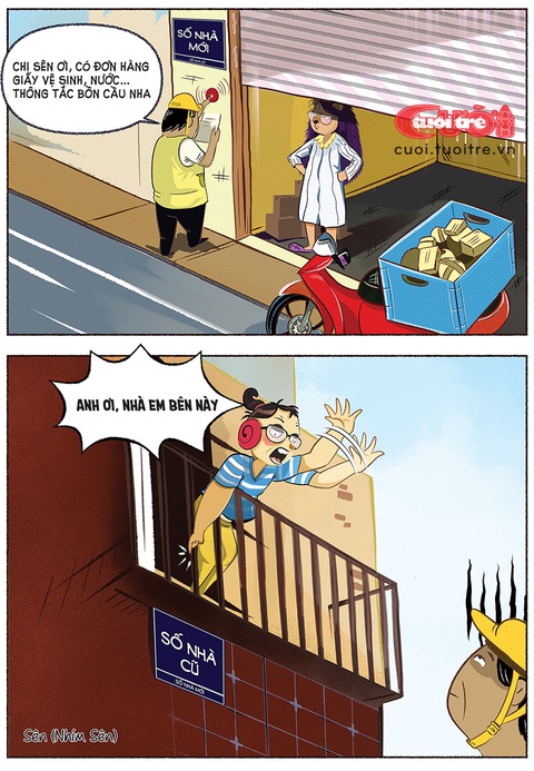 Số nhà: Coi vậy mà hổng phải vậy!- Ảnh 1. Shipper toát mồ hôi với "loạn số nhà" - Tranh: Nhím Sên