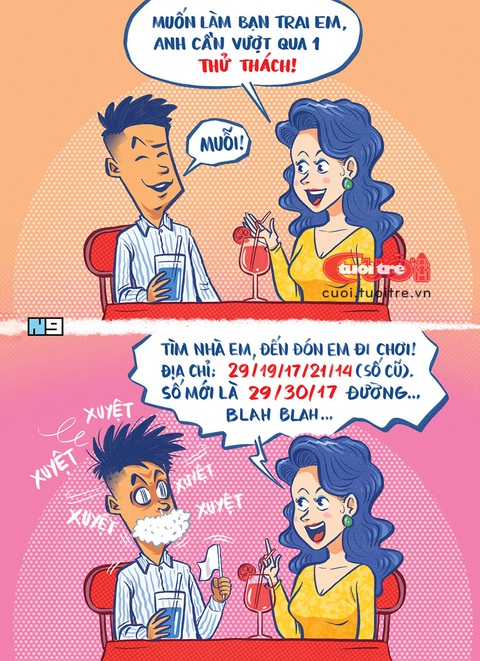 Thử thách tình yêu bằng những con số 'vô tri'- Ảnh 1. Những con số "vô tri" làm khó tình yêu đôi bạn trẻ - Tranh: Hải Nam