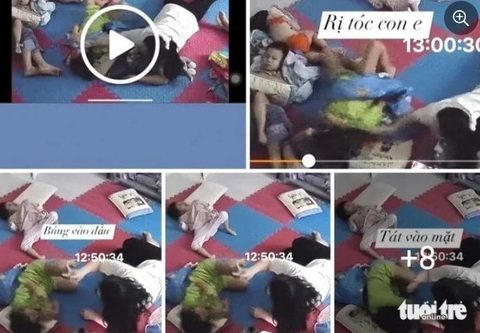 Vụ đánh, nhét chăn vào miệng trẻ tự kỷ ở Đà Nẵng: Hoạt động ‘chui’ nhưng chính quyền không biết?- Ảnh 1. Phụ huynh cháu N. đăng tải các đoạn video bảo mẫu đánh, kéo tóc, nhét chăn vào miệng bé N. - Ảnh: NV