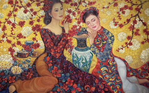 Tác phẩm sơn dầu “Bên thềm xuân” của họa sĩ Hoàng Thùy Dương Tác phẩm sơn dầu “Bên thềm xuân” của họa sĩ Hoàng Thùy Dương
