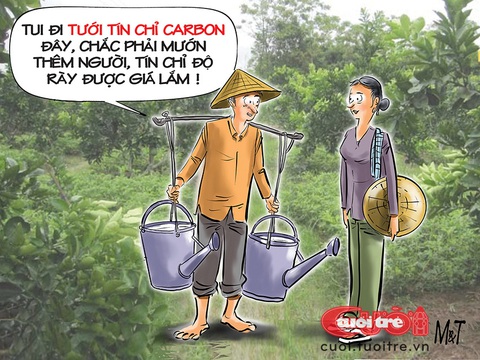 Nông dân hồ hởi với tín chỉ carbon- Ảnh 2. Nông dân đi tưới... tín chỉ carbon - Tranh: Đỗ Minh Tuấn