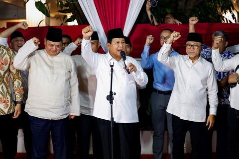 Ứng viên tổng thống Indonesia vừa đắc cử Prabowo Subianto phát biểu ngay sau khi kết quả bầu cử được công bố ngày 20-3 - Ảnh: REUTERS Ứng viên tổng thống Indonesia vừa đắc cử Prabowo Subianto phát biểu ngay sau khi kết quả bầu cử được công bố ngày 20-3 - Ảnh: REUTERS
