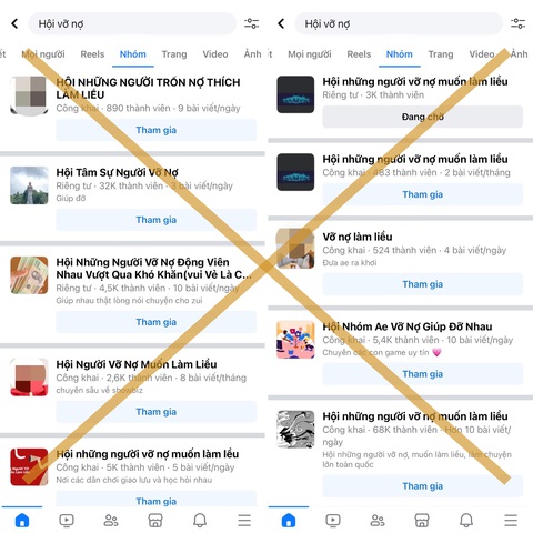 Nhiều hội nhóm “vỡ nợ, làm liều” hoạt động công khai trên Facebook Nhiều hội nhóm “vỡ nợ, làm liều” hoạt động công khai trên Facebook