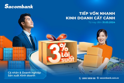 Sacombank cho vay vốn ưu đãi với lãi suất chỉ từ 3%/năm- Ảnh 1. Sacombank cho vay vốn ưu đãi với lãi suất chỉ từ 3%/năm - Ảnh: Sacombank