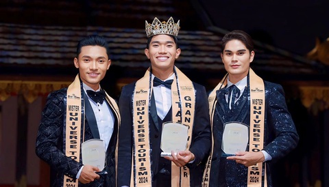 Từ trái qua: Á vương 2 Chitrakanan Singh Thoudam (Ấn Độ), nam vương (Đài Loan) và á vương 1 Larz Kent Dawson (Philippines) - Ảnh: Missosology Từ trái qua: Á vương 2 Chitrakanan Singh Thoudam (Ấn Độ), nam vương (Đài Loan) và á vương 1 Larz Kent Dawson (Philippines) - Ảnh: Missosology