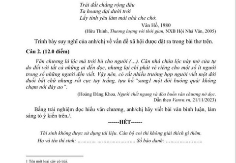 Đề thi văn học sinh giỏi ở Quảng Nam bị cộng đồng mạng chê 'rối rắm', Sở Giáo dục nói gì?- Ảnh 1. Câu 2 của đề thi ngữ văn 11 (chuyên) kỳ thi học sinh giỏi cấp tỉnh THPT đợt 2 ở Quảng Nam đăng trên Facebook
