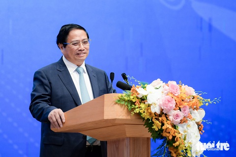 Thủ tướng Phạm Minh Chính phát biểu tại buổi gặp mặt và đối thoại với người trẻ ngày 26-3-2024 - Ảnh: NAM TRẦN Thủ tướng Phạm Minh Chính
